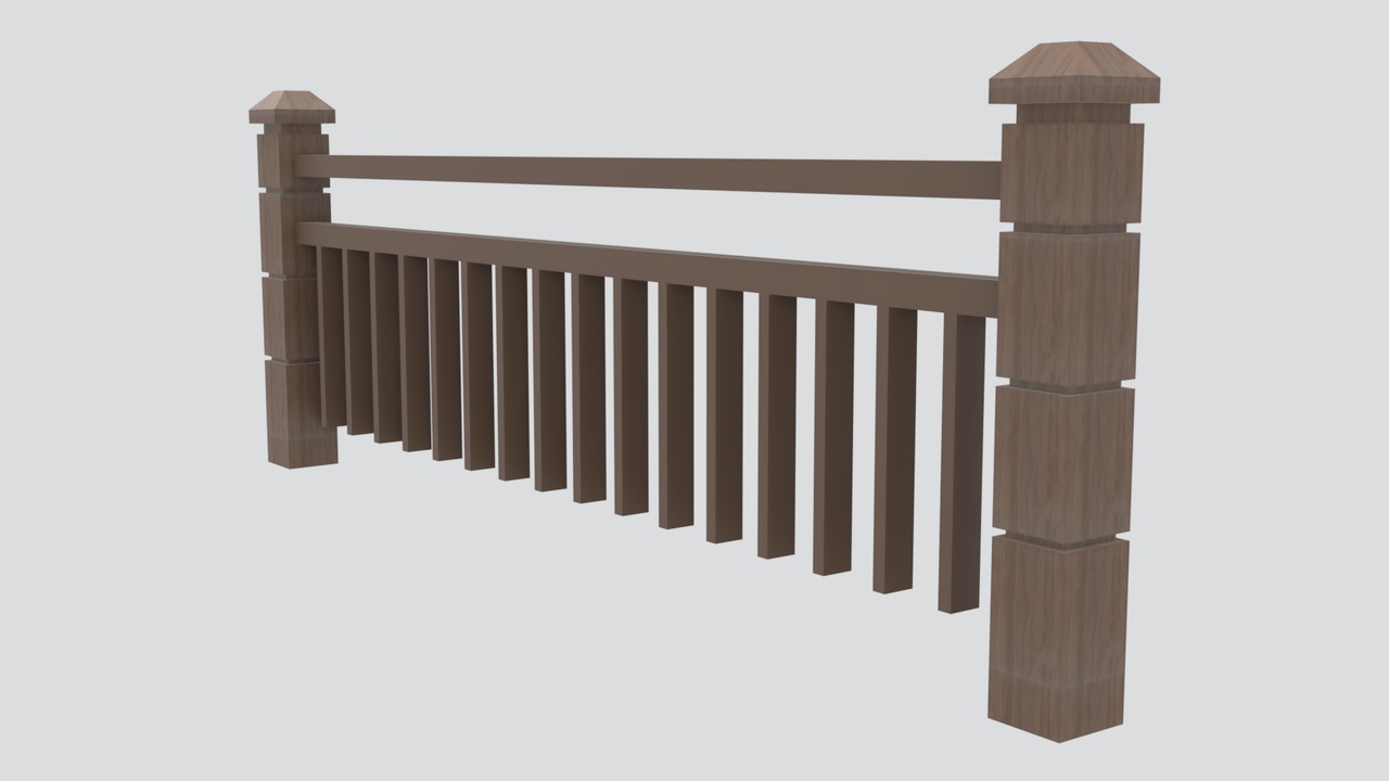 Media 1 for listing Dark Brown Wood Railing with Dense Balusters and Capped Posts 3D Model