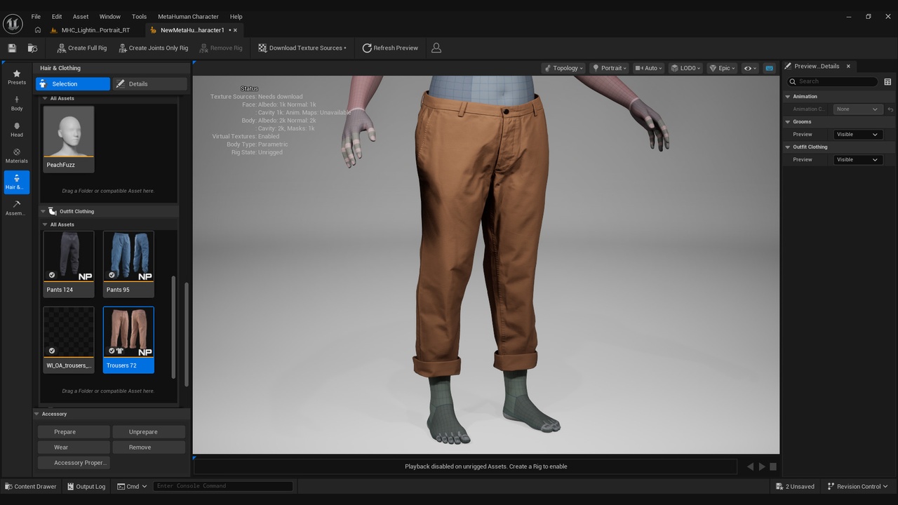 Media 1 for listing Trousers for Metahuman 72 - MHPKG