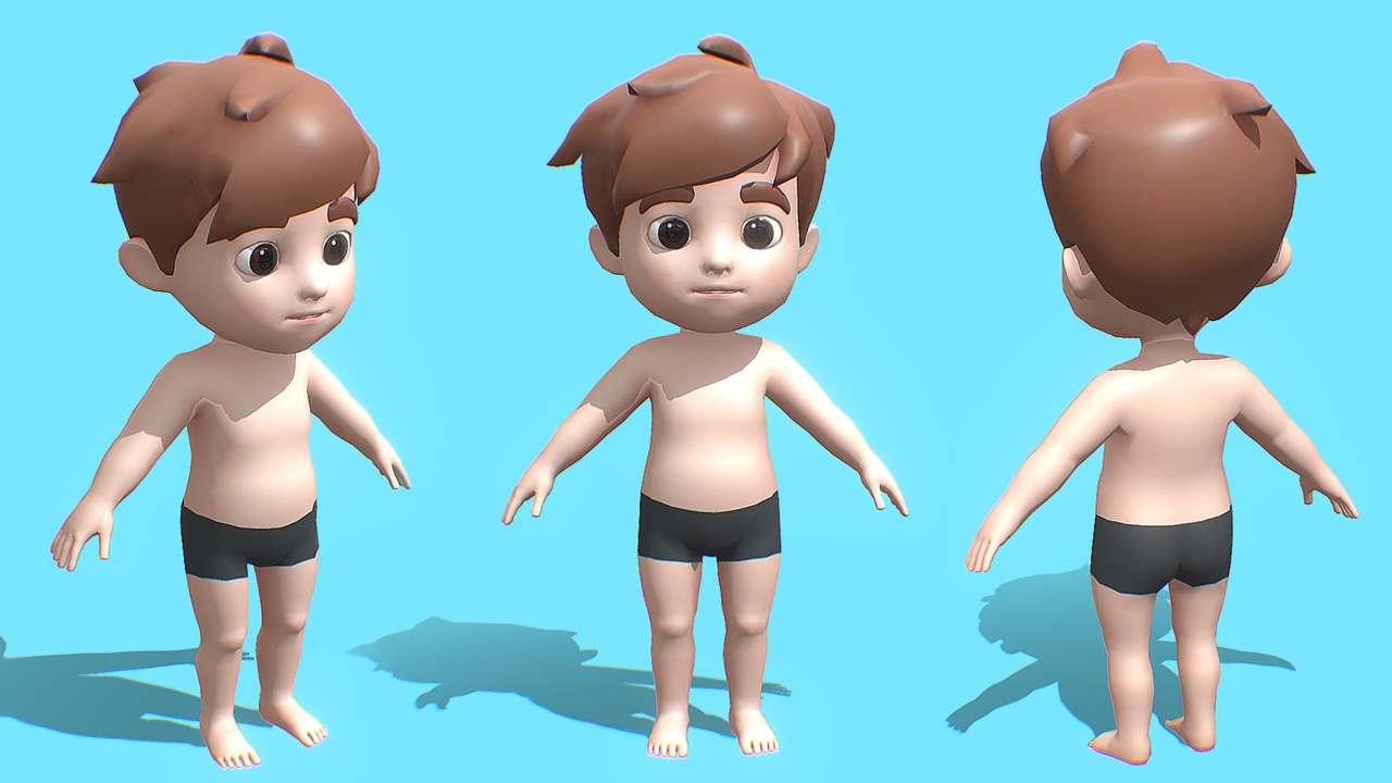Media 1 for listing Base Mesh Pack - Cartoon Boy Kid ( Rigged )