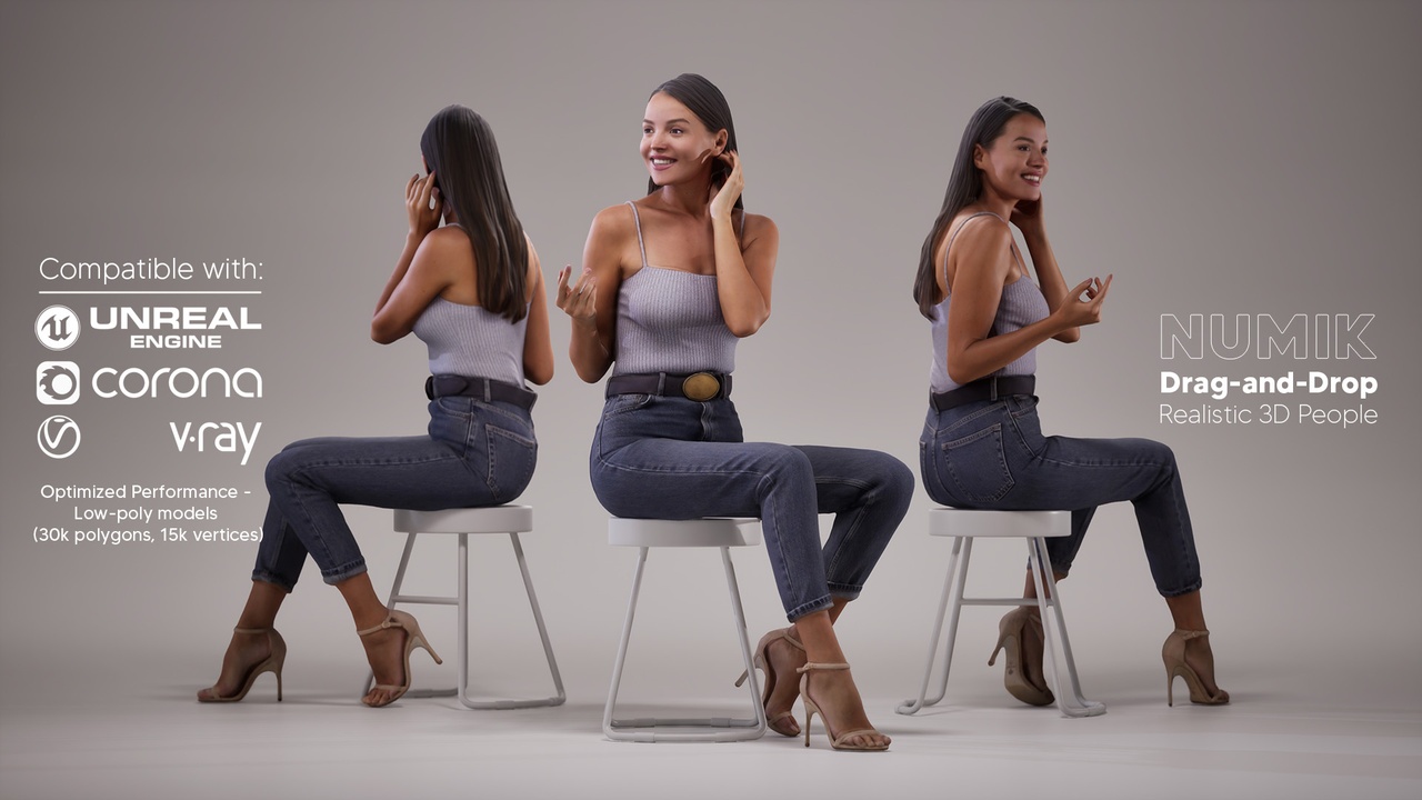 Media 1 for listing Elena 1077 3D People Caucasian Woman Restaurant Sitting