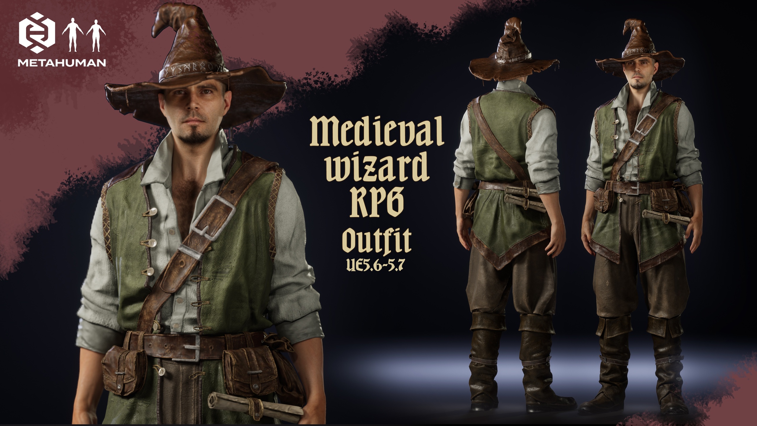 Media 1 for listing Medieval Outfit, RPG, Wizard - Resizable Outfit MetaHuman