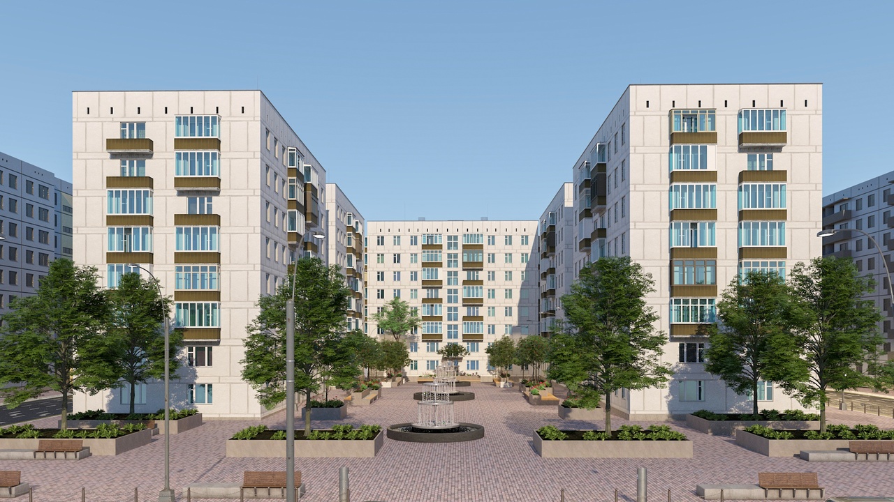Media 1 for listing Modern City Square and Apartment Buildings Scene