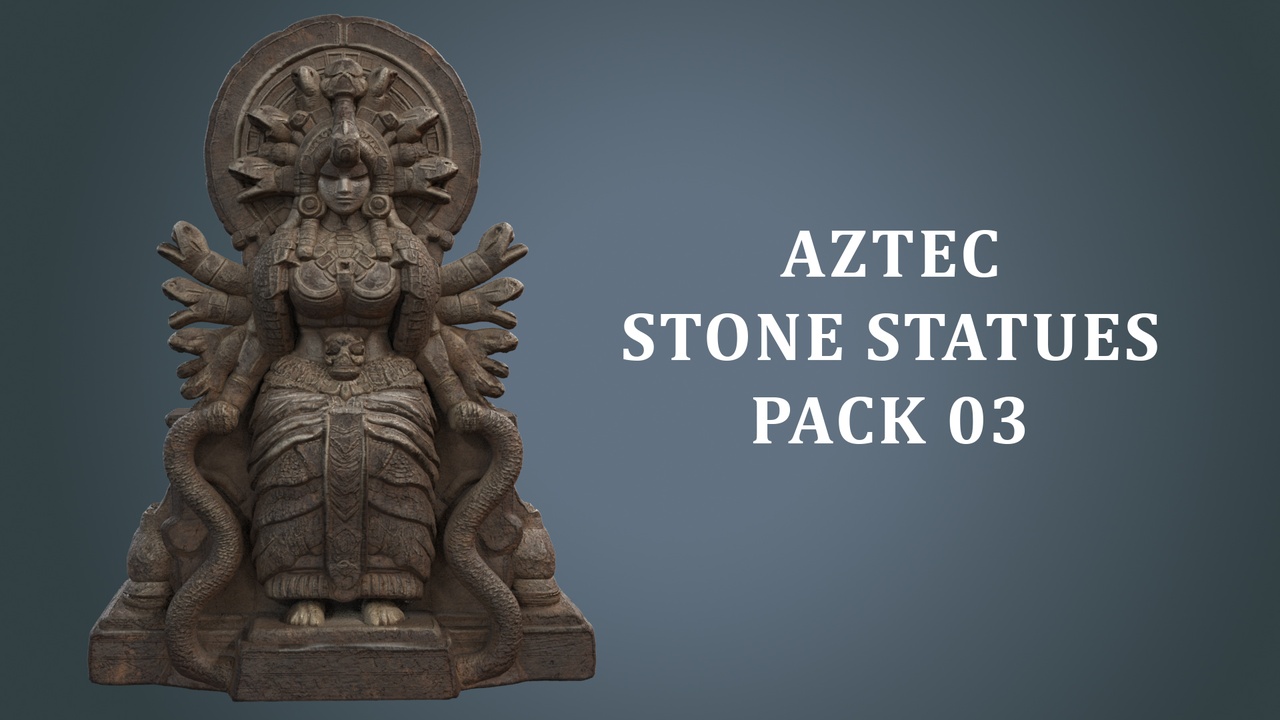 Media 1 for listing Aztec Stone Statues Pack 03 – Stylized Warrior Sculptures (13 Props)