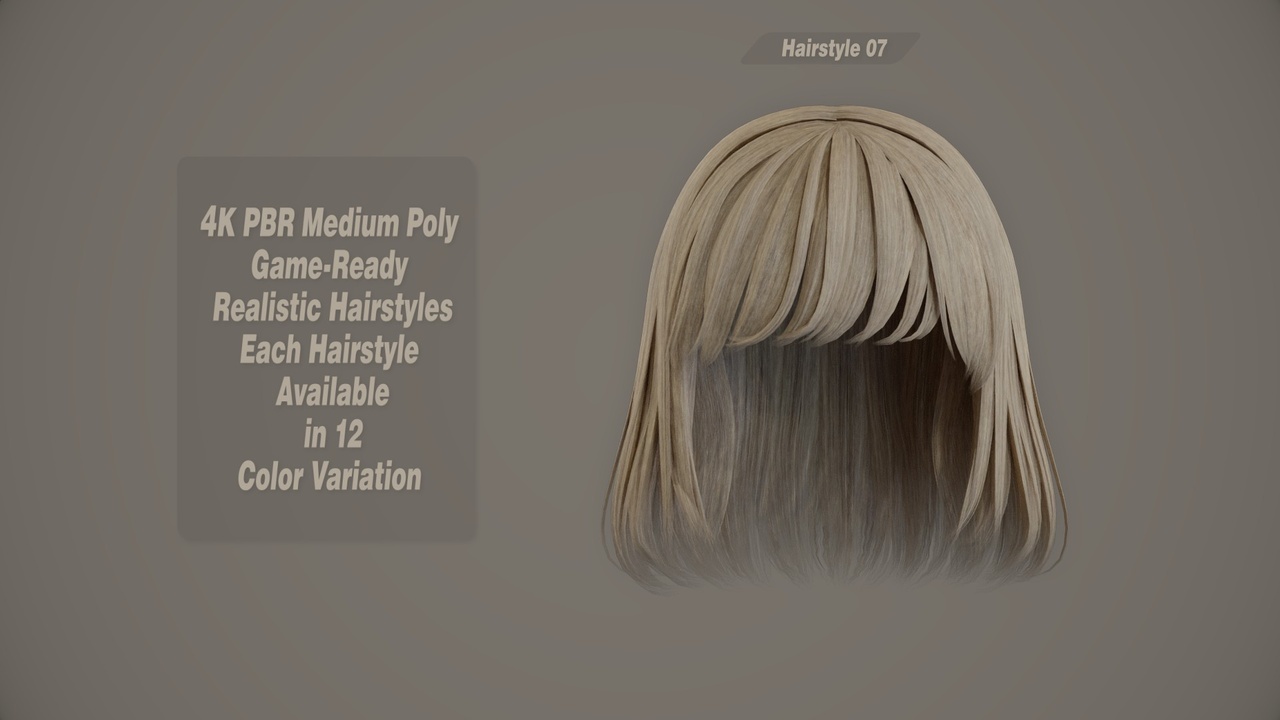 Media 1 for listing Realistic Hair Game Ready | 12 Colors | 4K PBR | v7