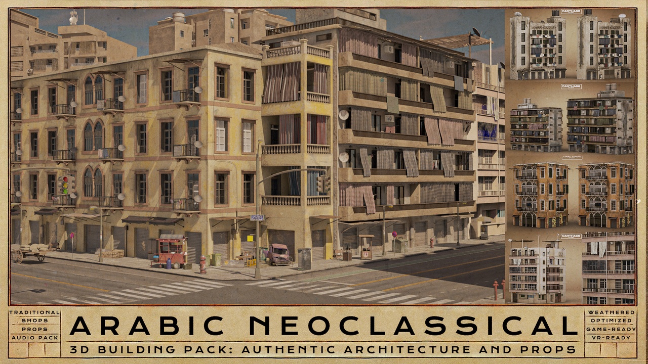 Media 1 for listing Arabic Neoclassical Authentic Buildings, Shops and Street Props