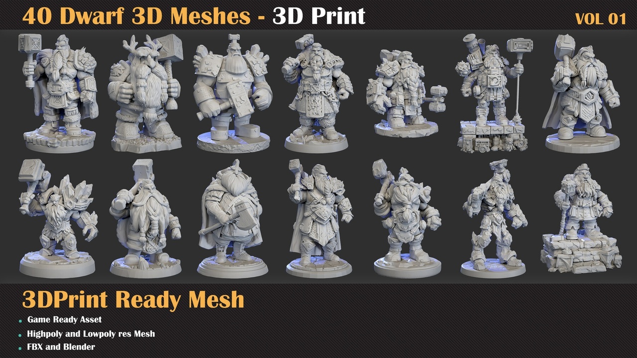 Media 1 for listing 40 Dwarf – 3D Print Ready Ready | VOL 02