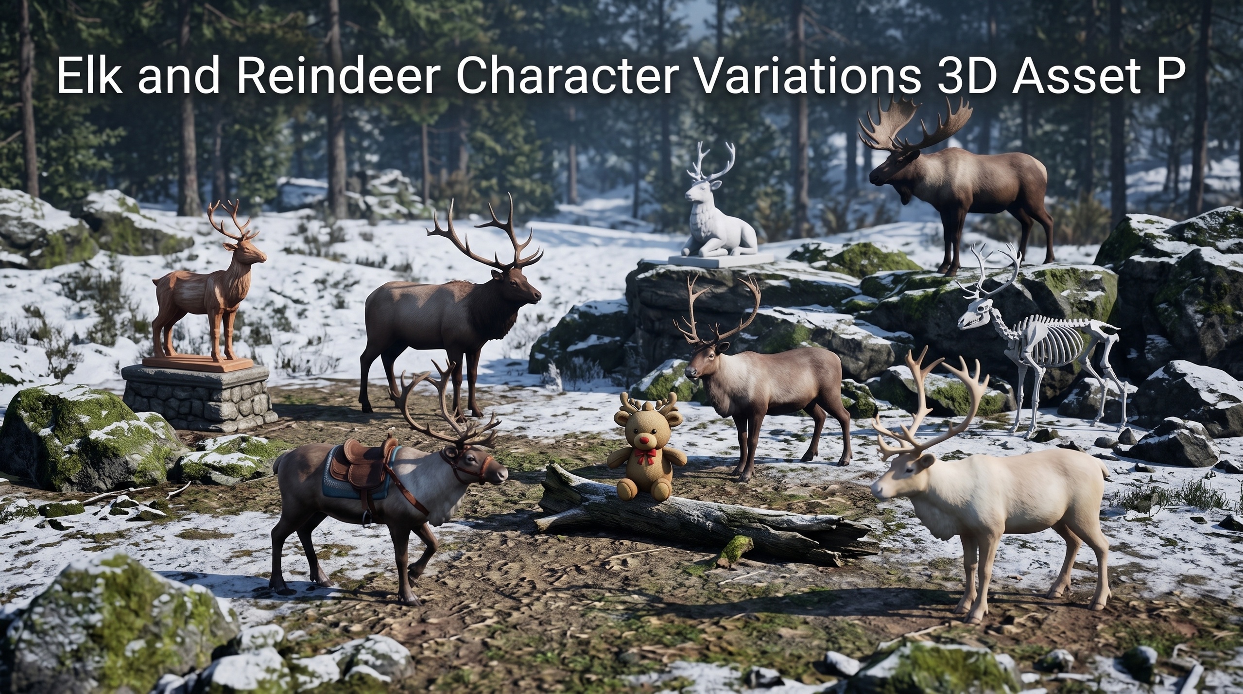 Media 1 for listing Elk and Reindeer Character Variations 3D Asset Pack