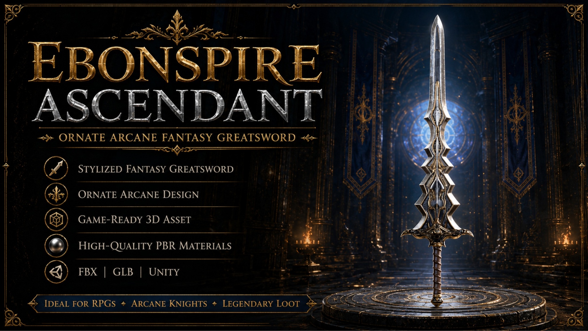 Media 1 for listing Ebonspire Ascendant – Ornate Arcane Fantasy Greatsword
