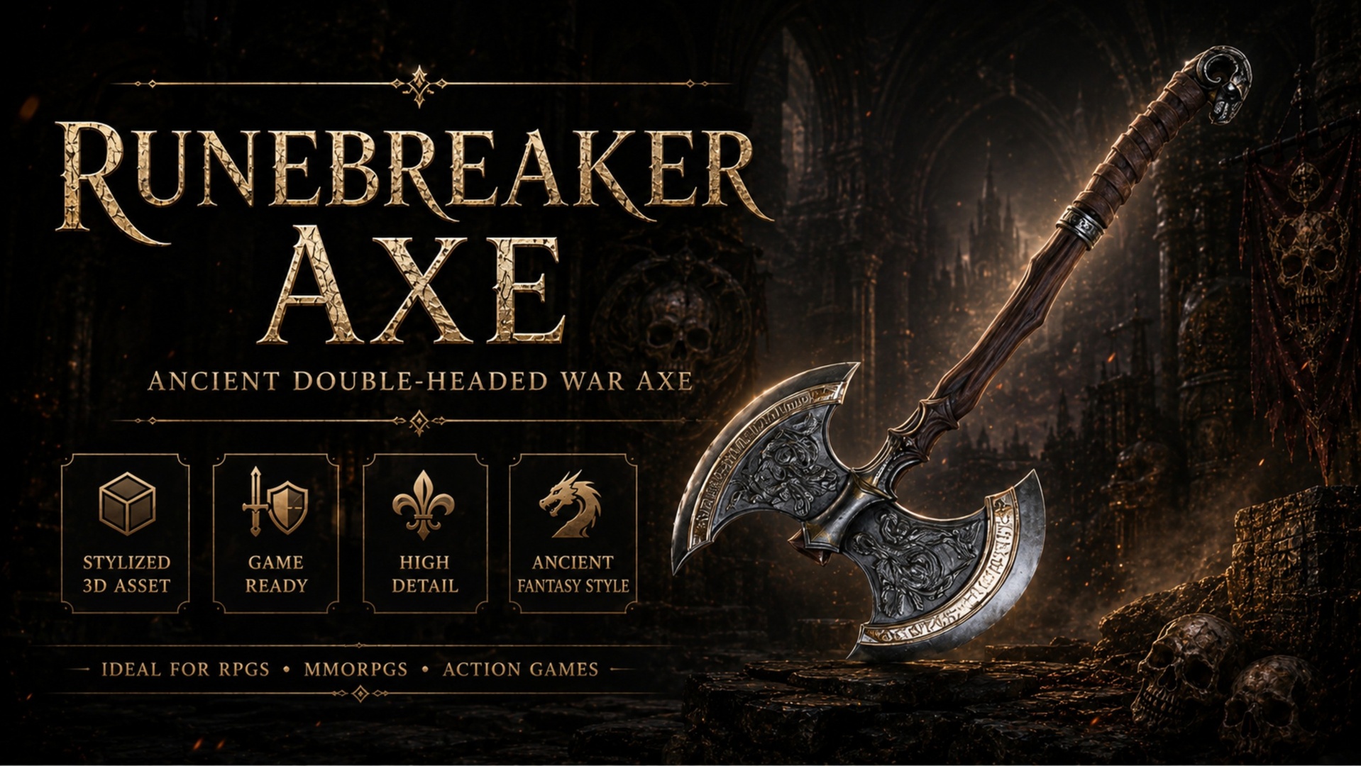Media 1 for listing Runebreaker Axe – Ancient Double-Headed War Axe