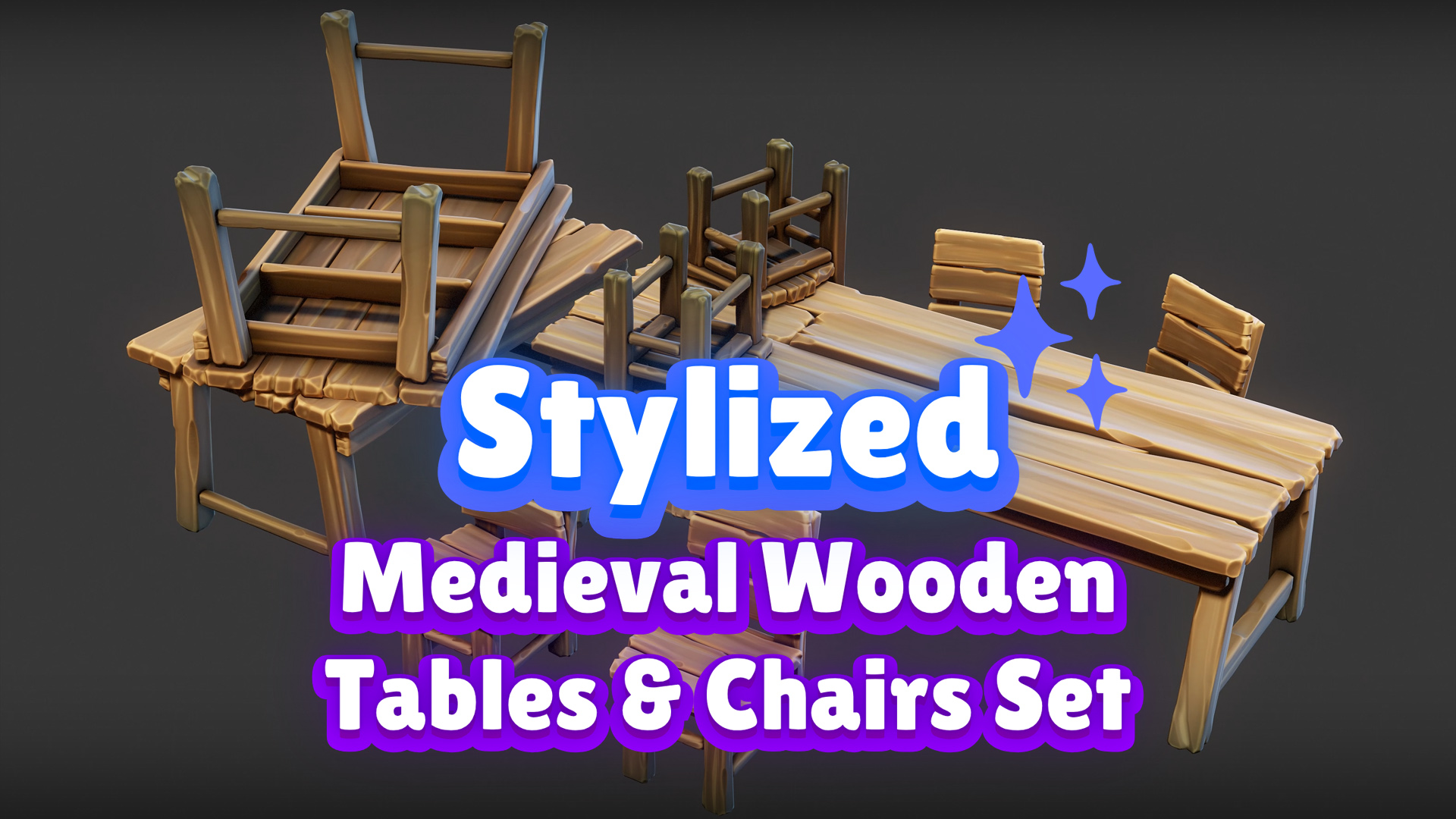 Stylized Medieval Wooden Tables & Chairs Set | Fab