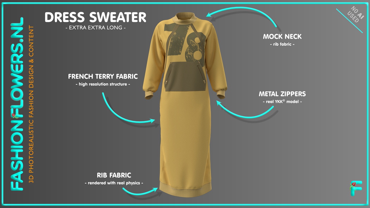 Media 1 for listing Yellow Khaki Dress Sweater | Extra Extra Long Pullover | Jersey Streetwear | 78