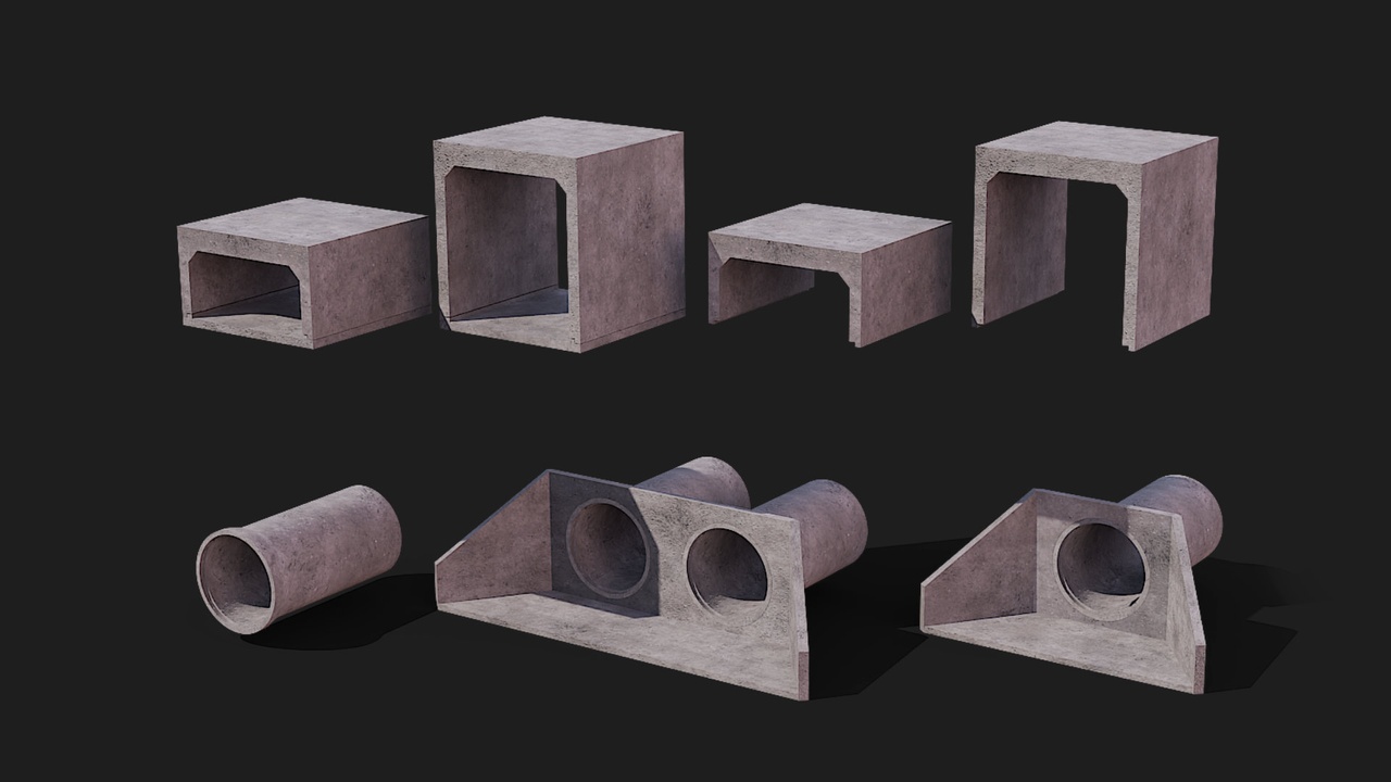 Media 1 for listing Cement or concrete pip and box culvert for civil construction Low-poly 3D model