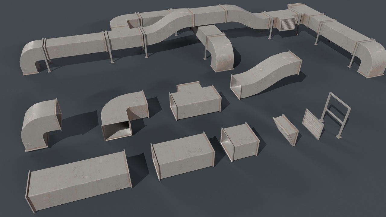 Industrial Ventilation Ducts System Modular Game Ready Low-poly 3D model 제품 등록을 위한 미디어 1개