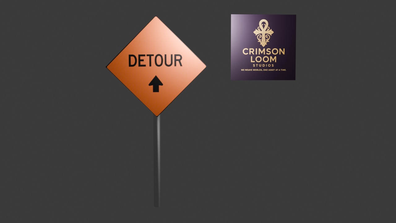 Media 1 for listing Low Poly Detour Sign – Game Ready 3D Asset