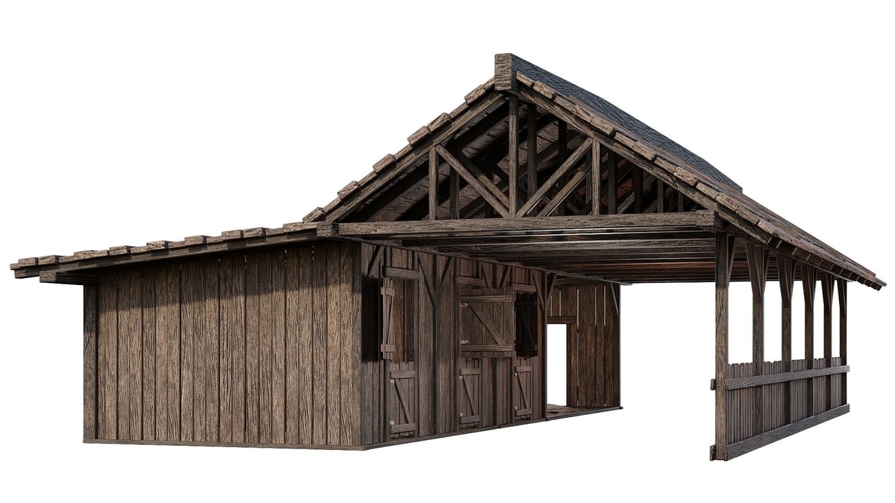 Media 1 for listing Old Simple Wooden Farm Barn 2K GameReady (PBR Low-Poly 3D Model)