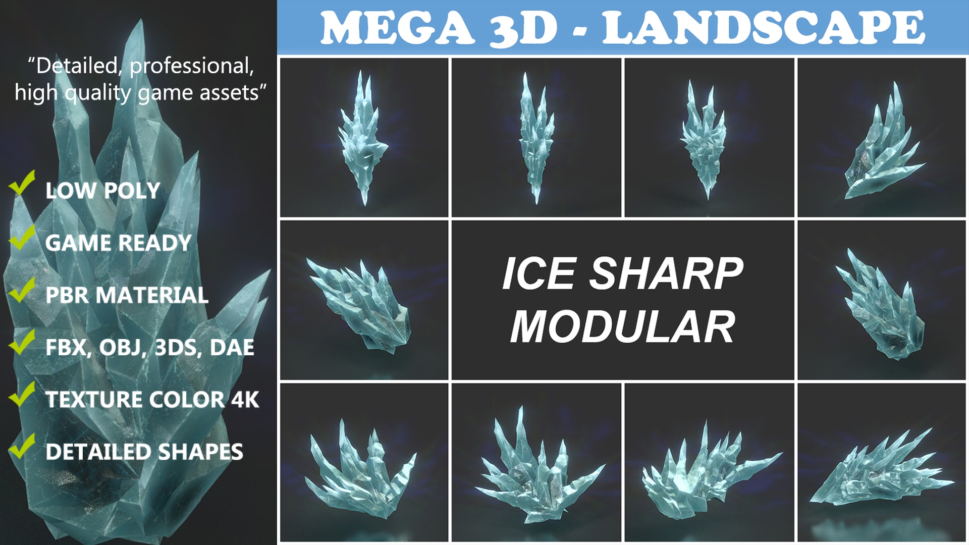 Low poly Sharp Ice Modular 210916 low | Fab