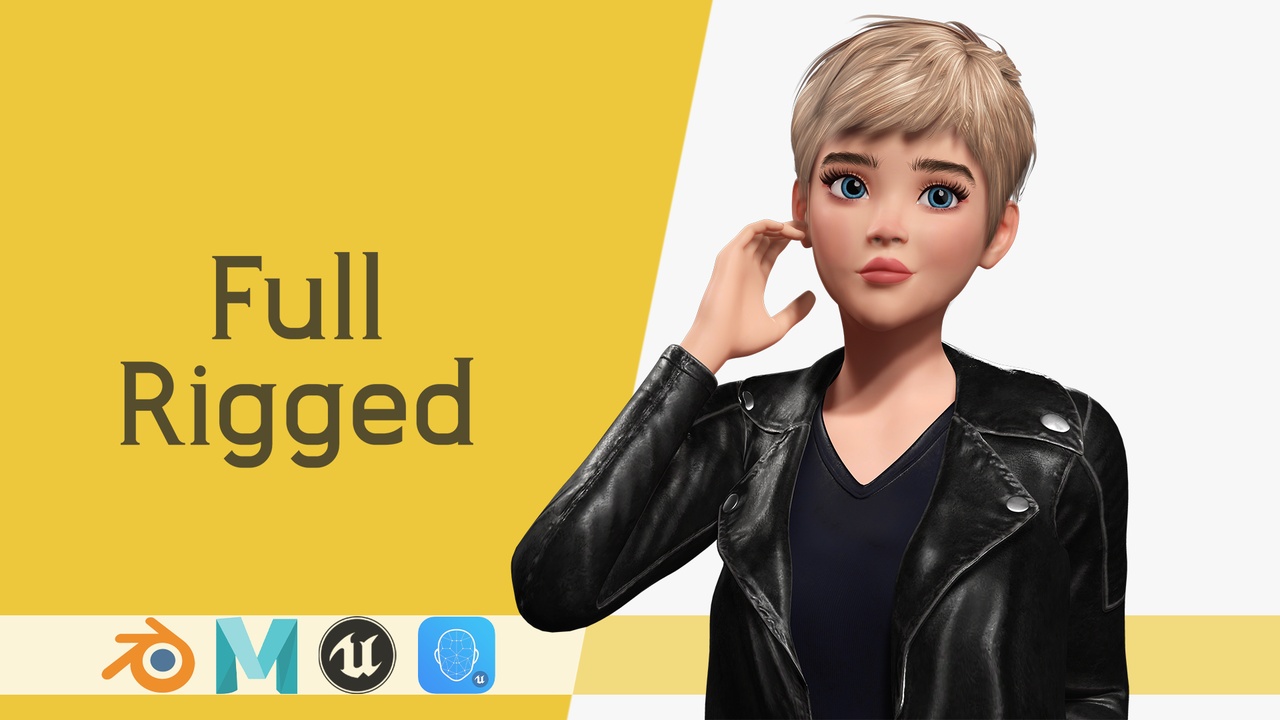 商品 Edgy Fashion Look with Leather Jacket Cartoon Modern 3D Female Character 的媒体 1