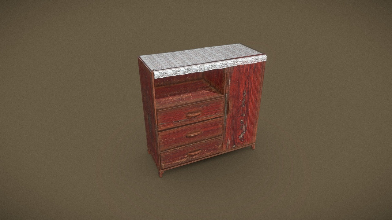Media 1 for listing Vintage Farmhouse Storage Cabinet with Distressed Red Finish