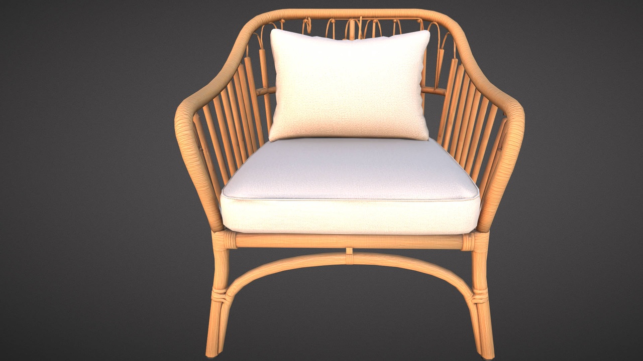 Media 1 for listing Rattan Lounge Chair Fabric Cushion Modern Furniture 3D Model