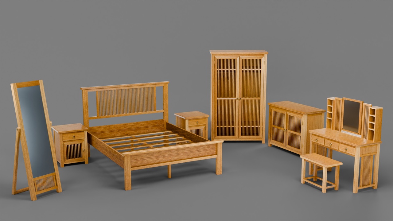 Media 1 for listing Stylized Slatted Wooden Bedroom Furniture Pack