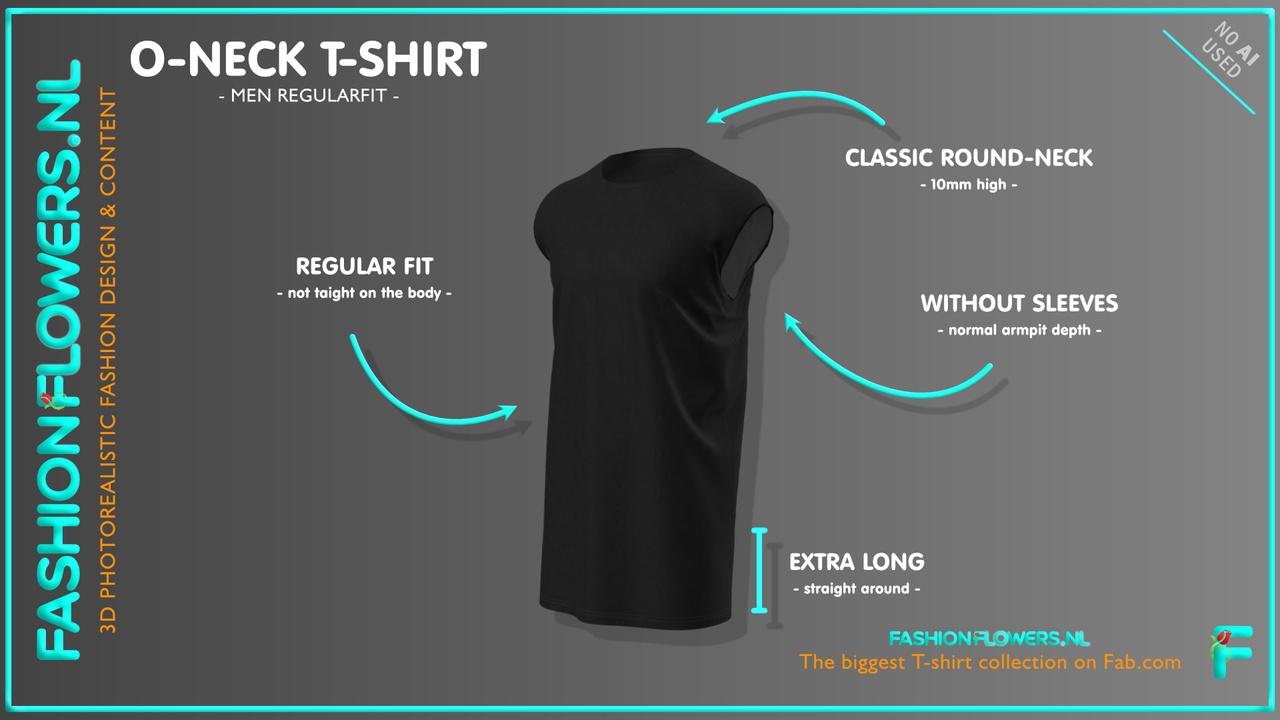 Media 1 for listing Black Colour Extra Long Sleeveless Classic T-shirt | Round Neck | Straight Hem