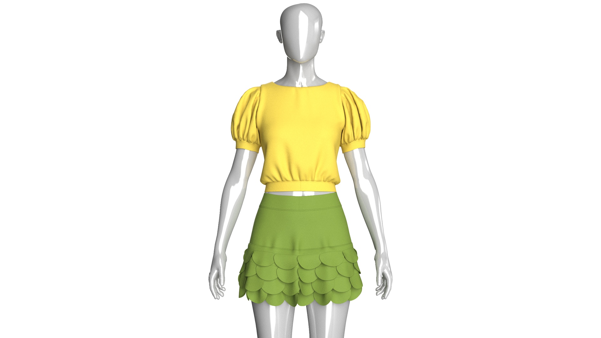 Media 1 for listing Girls Puff Sleeve Crop Top With Mini Skirt | High Poly