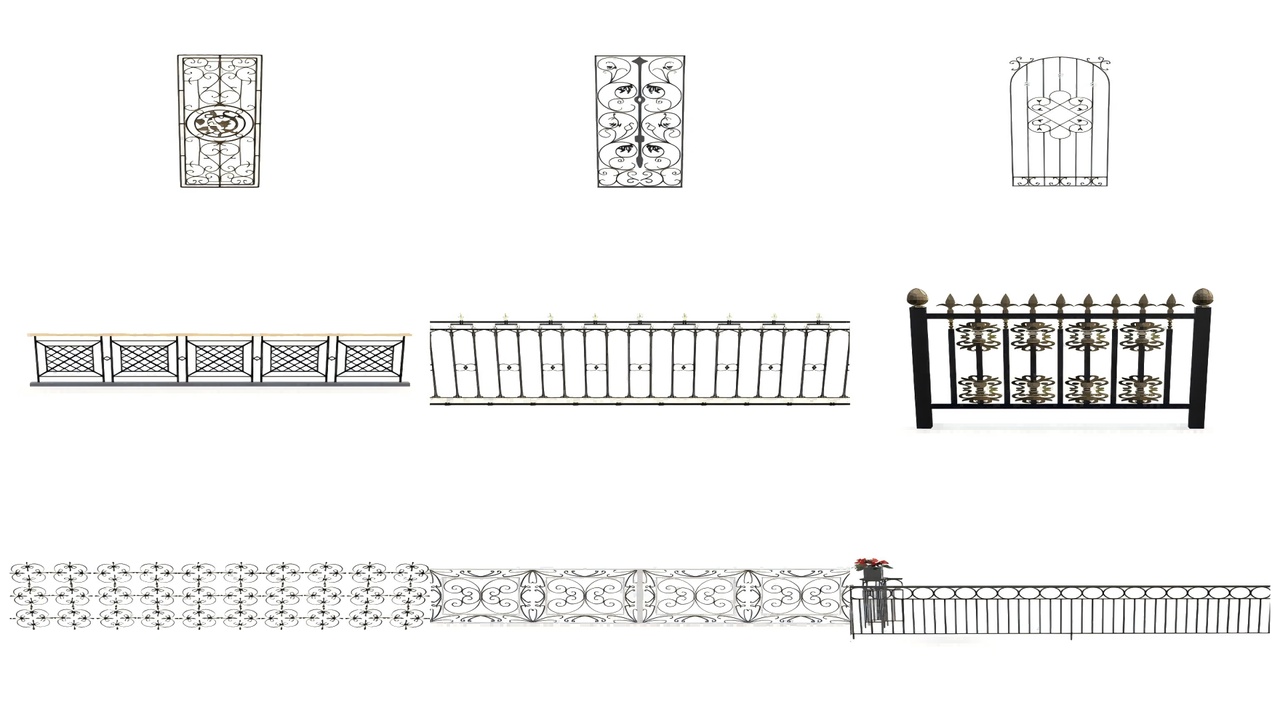 Media 1 for listing Iron Railing 3D Models 10 Vintage Patterns FBX OBJ GLTF GLB USDZ