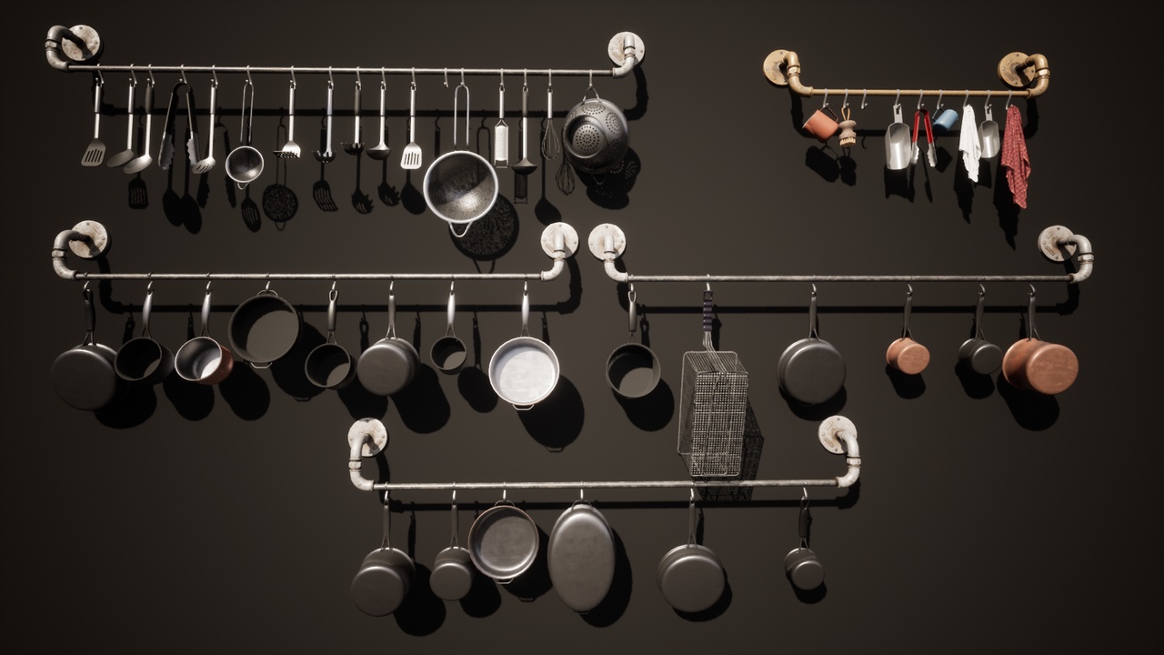 Media 1 for listing Hanging Kitchen Fixtures – Wall Racks & Mounted Props