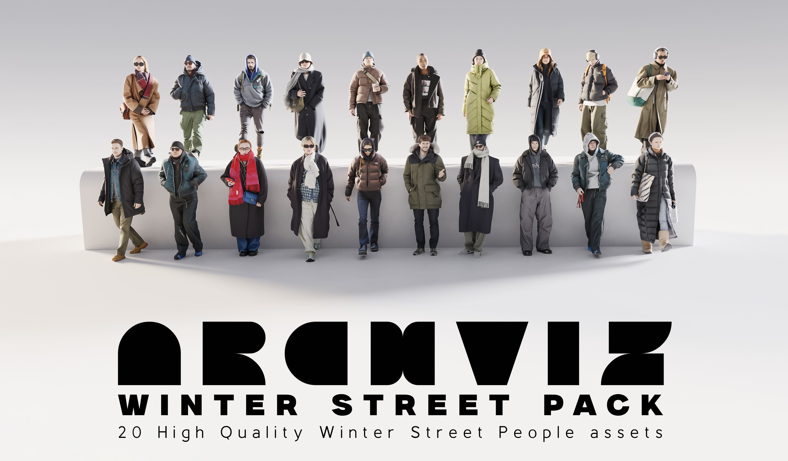 Media 1 for listing ArchViz People — Winter Street | 20 Cold Weather Character Models