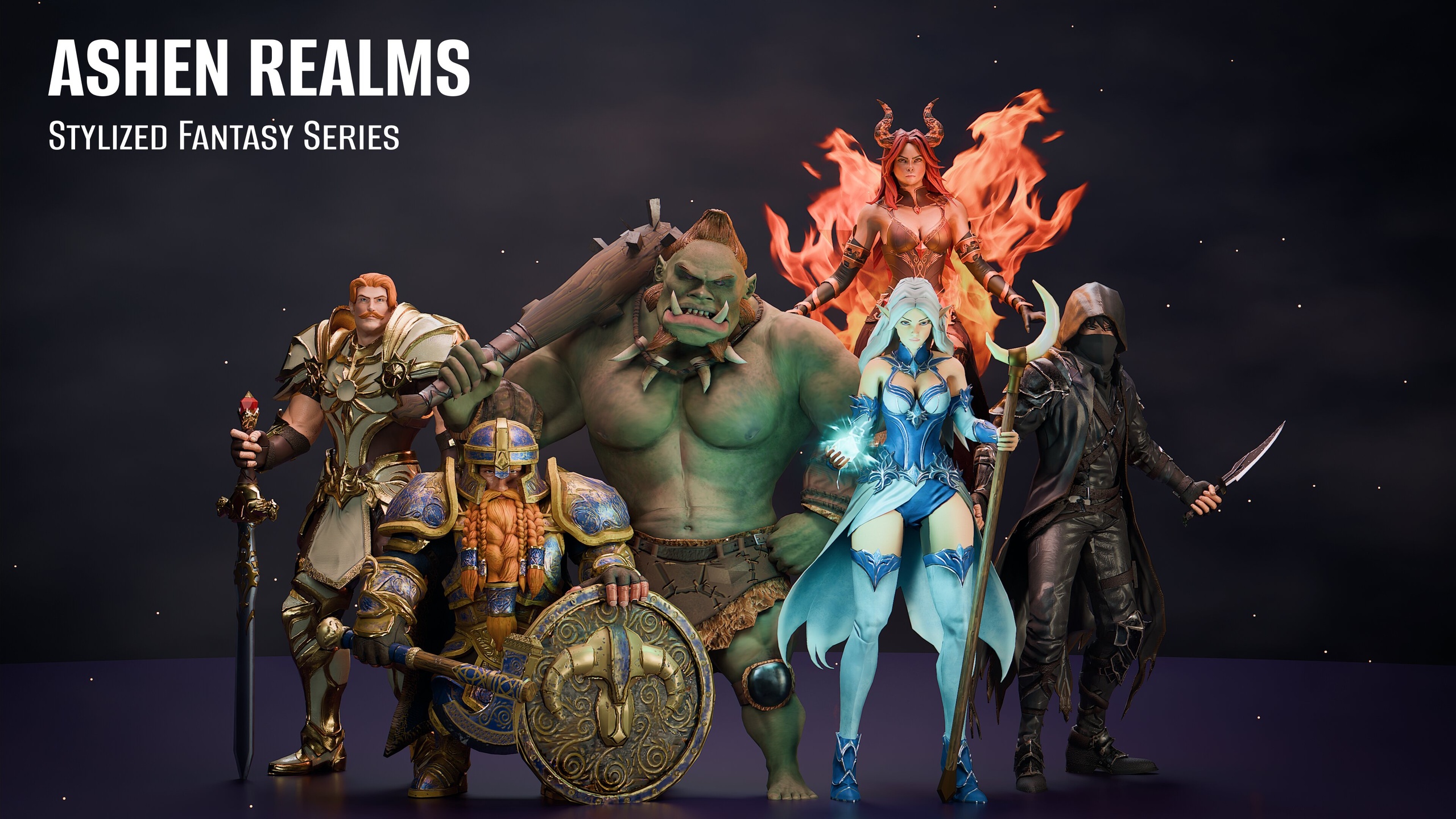 Media 1 for listing Stylized Fantasy Battle Heroes - Game Ready Pack (Ashen Realms)