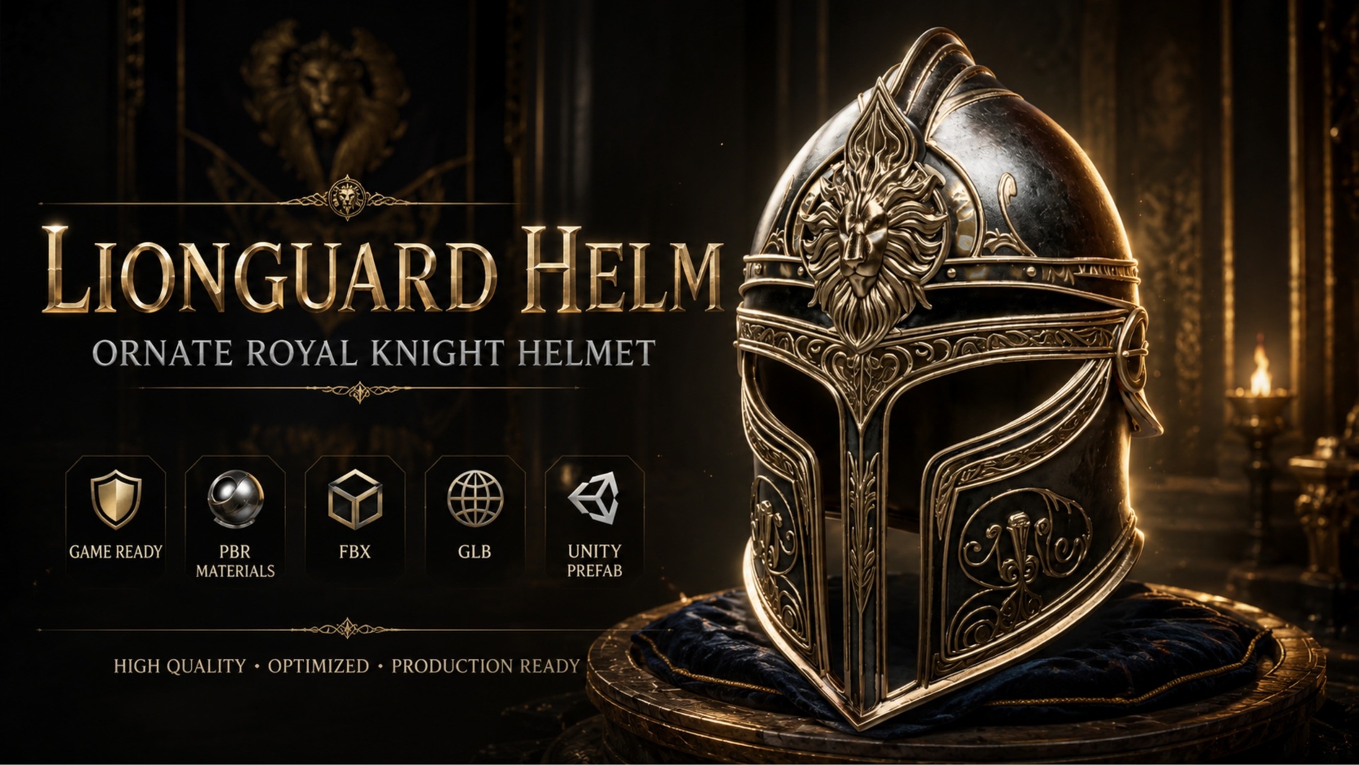 Media 1 for listing Lionguard Helm – Ornate Royal Knight Helmet
