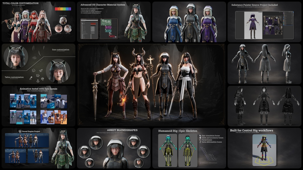 Media 1 for listing Dark Fantasy RPG Heroines – Modular Character Pack