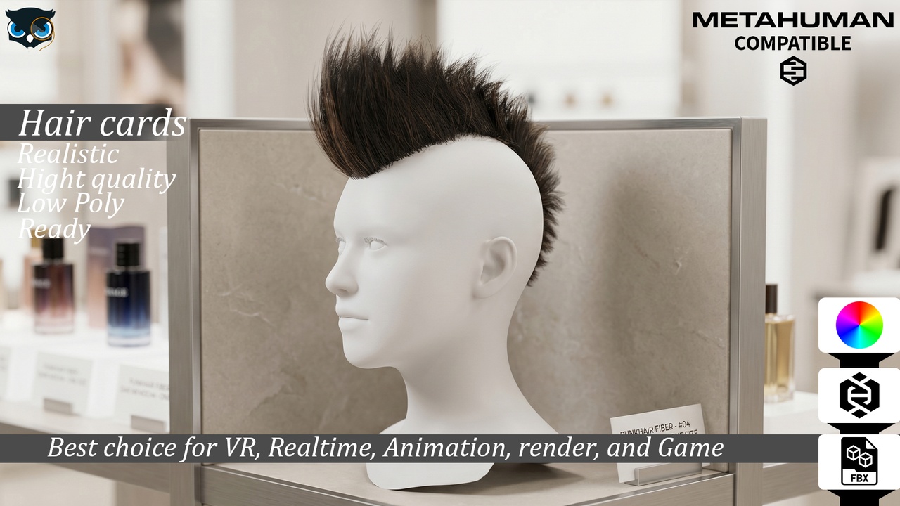 Media 1 for listing Punk Mohawk Hair Cards Real-Time MetaHuman Compatible