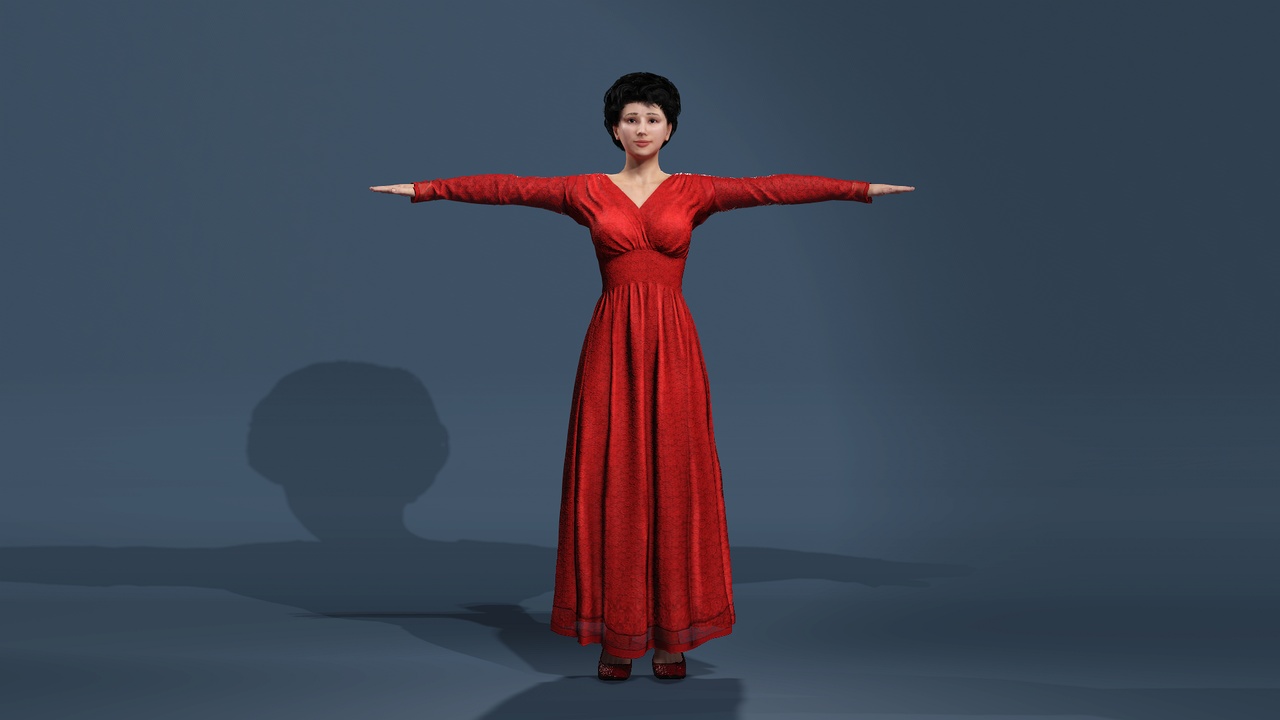 Realistic Fashion Asian Female Character Fully Rigged Facial 写实东方红裙女性讲话 全 身绑定表情动画 ilanı için 1. medya
