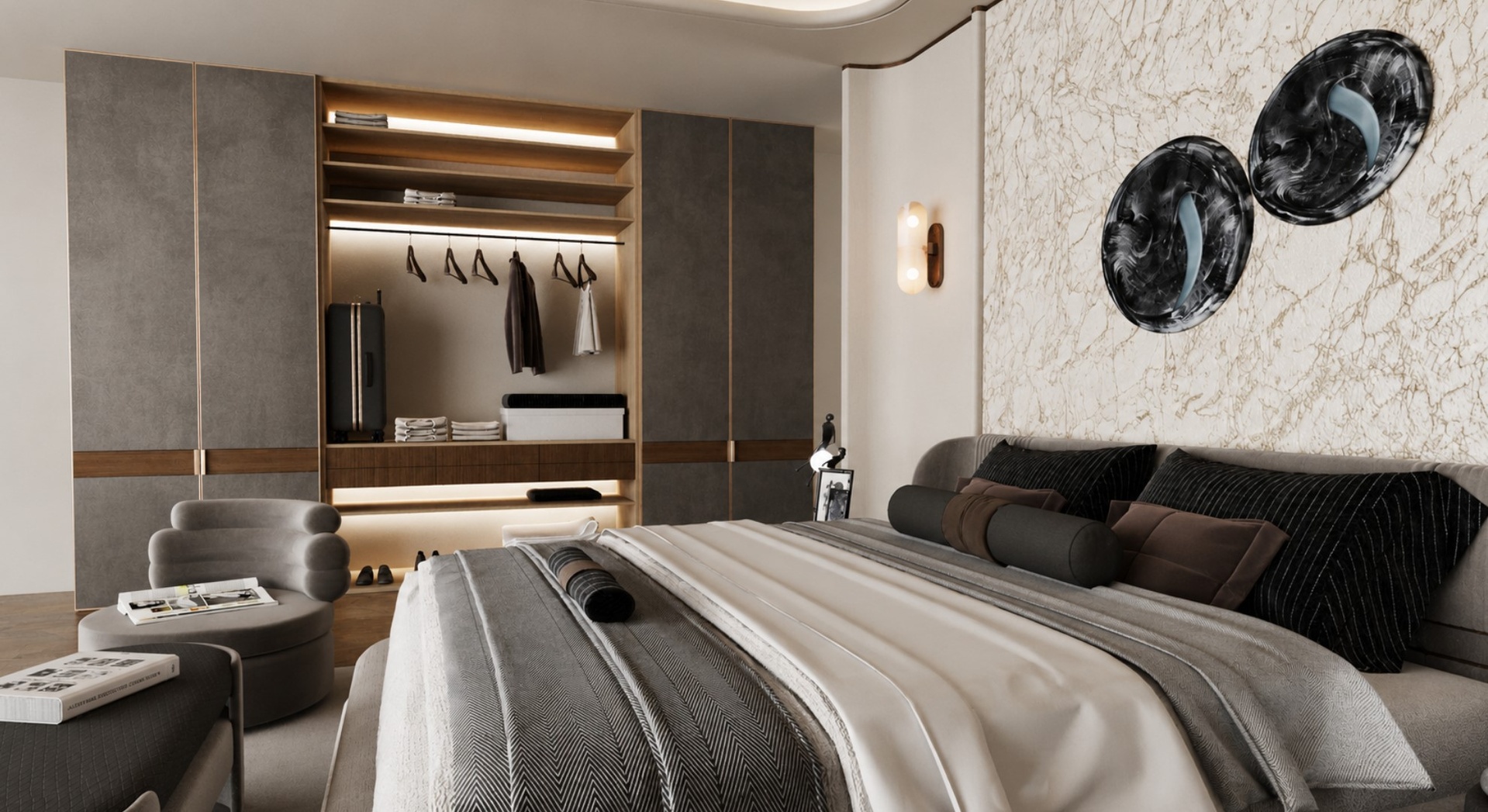 Media 1 for listing Luxury Modern Minimalist Master Bedroom Scene & Wardrobe Interior
