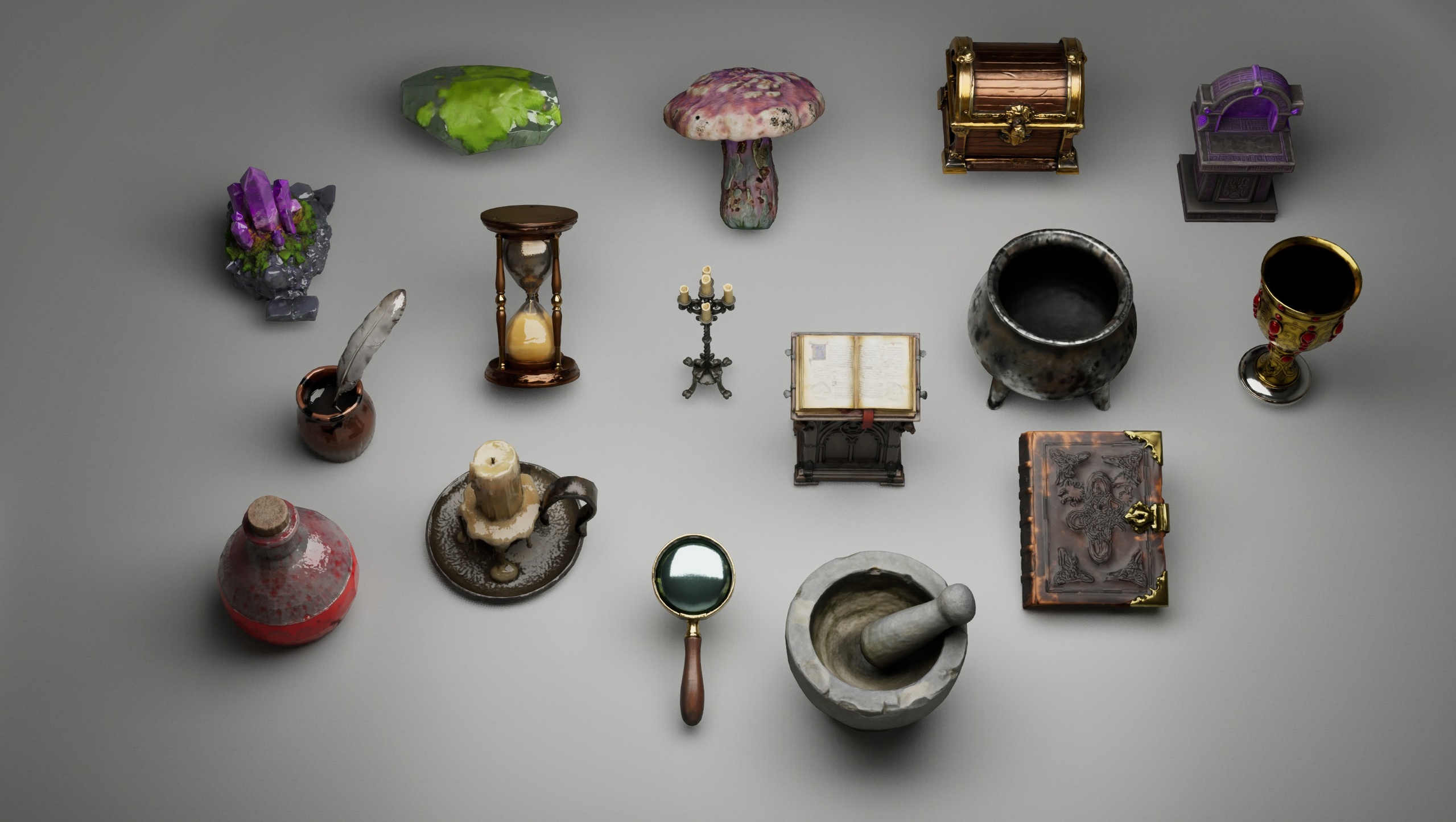 Media 1 for listing Alchemist & Scholar Props Pack 1 - Prop Bundle (Game-Ready PBR)