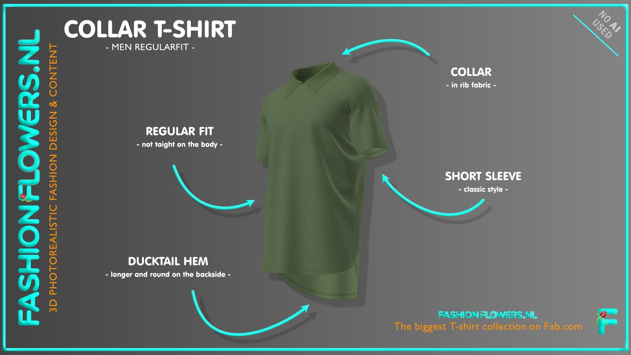 Media 1 for listing Green Colour Short Sleeve Ducktail Collar T-shirt | Longer Backside Poloshirt
