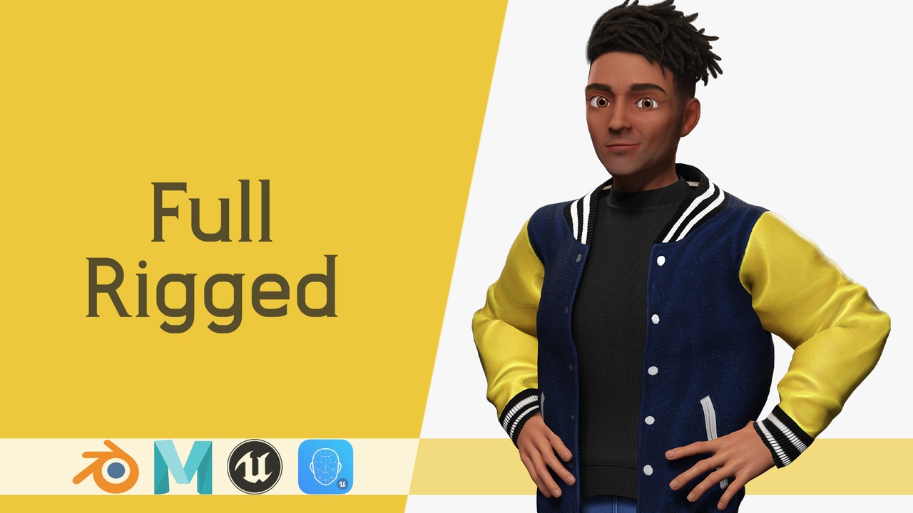 商品 Varsity Jacket Rigged Stylized Toon 3D Male Character 的媒体 1