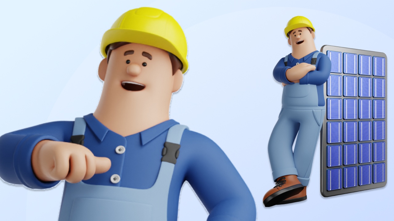 Media 1 for listing Cartoon Worker Man Rigged- Solar Power Installer Pack