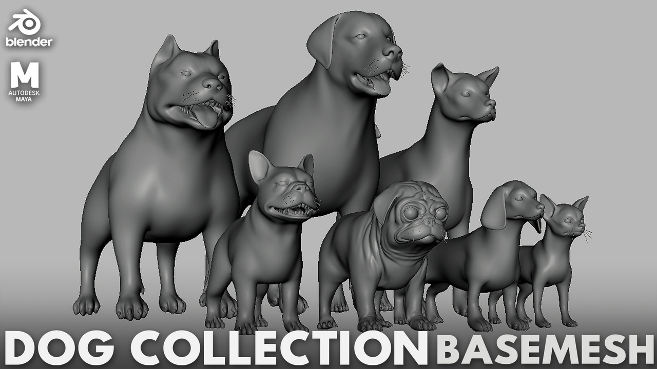 Media 1 for listing 7 Dog Collection - Topology + UV map