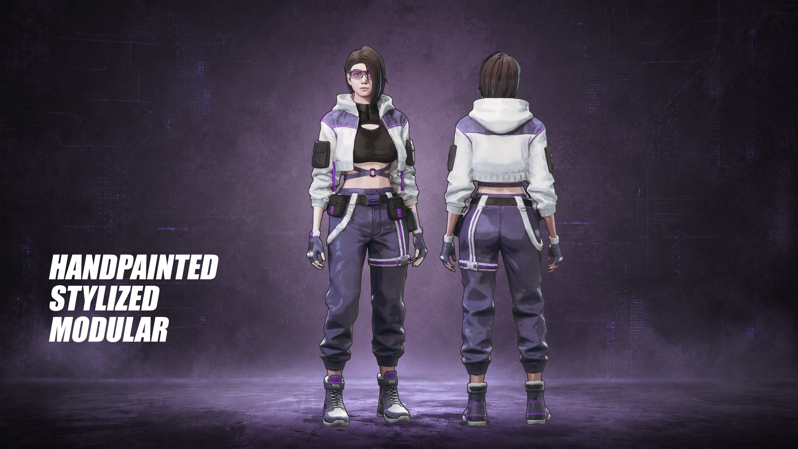 Media 1 for listing Stylized Techwear Hacker Outfit: Female Character Pack