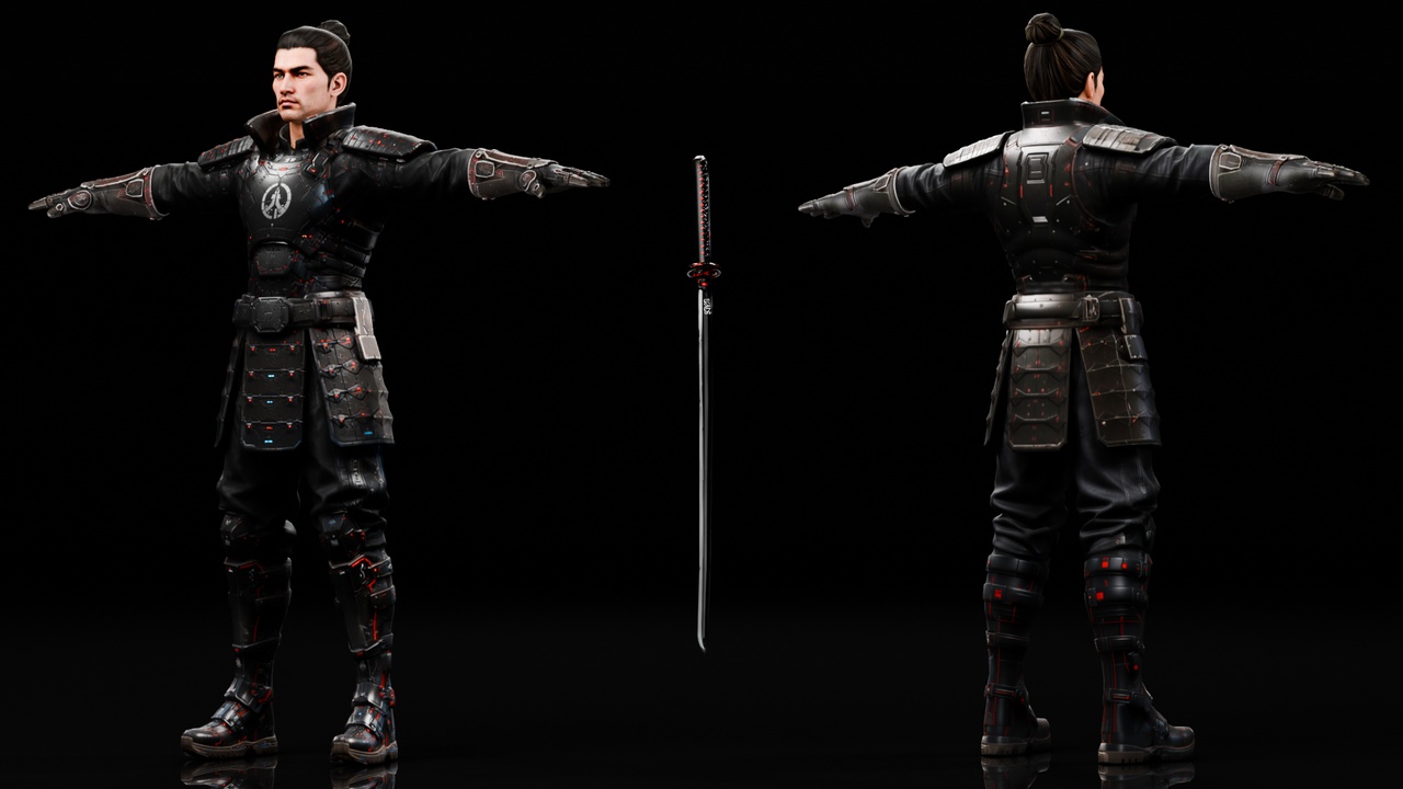 Media 1 for listing Cyberpunk Samurai With Katana - Rigged