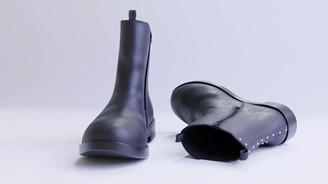 Media 1 for listing Realistic Child Leather Boots - Production-Ready PBR 3D Model