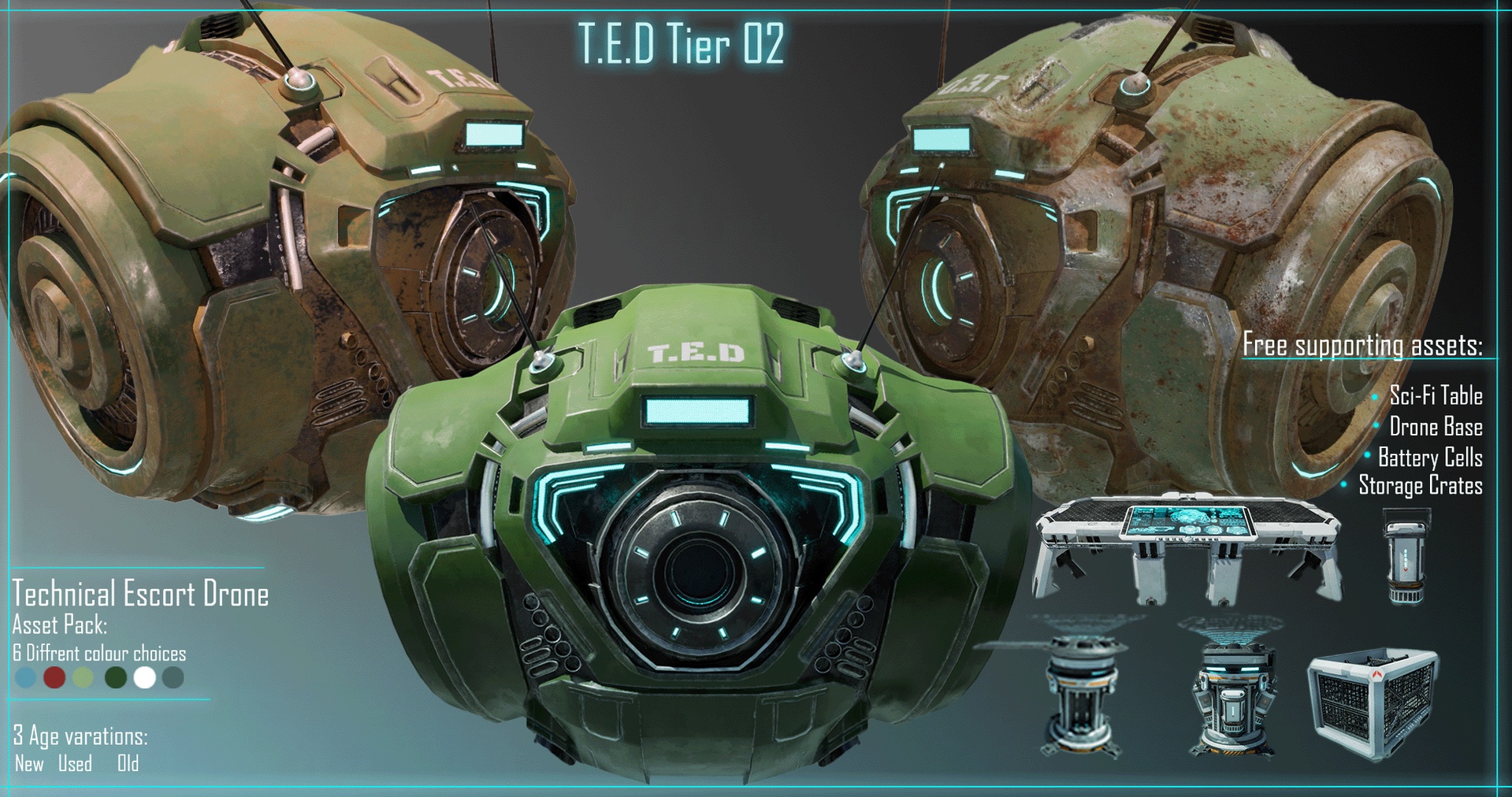 Media 1 for listing Technical Escort Drone Tier 2 (T.E.D) Sci-Fi Asset Pack