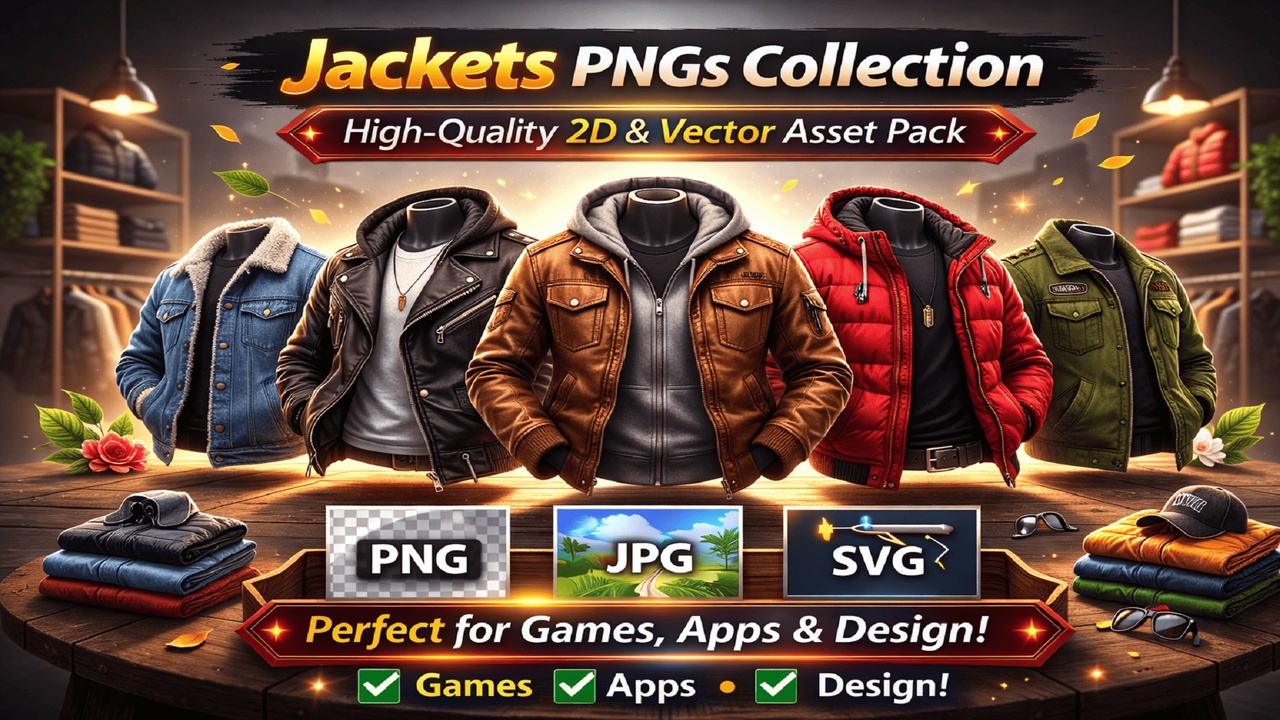 Media 1 for listing 🧥 Jackets PNGs Collection – High-Quality 2D & Vector Asset Pack