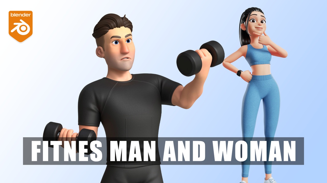 Media 1 for listing Cartoon Fitness Man And Woman Rigged