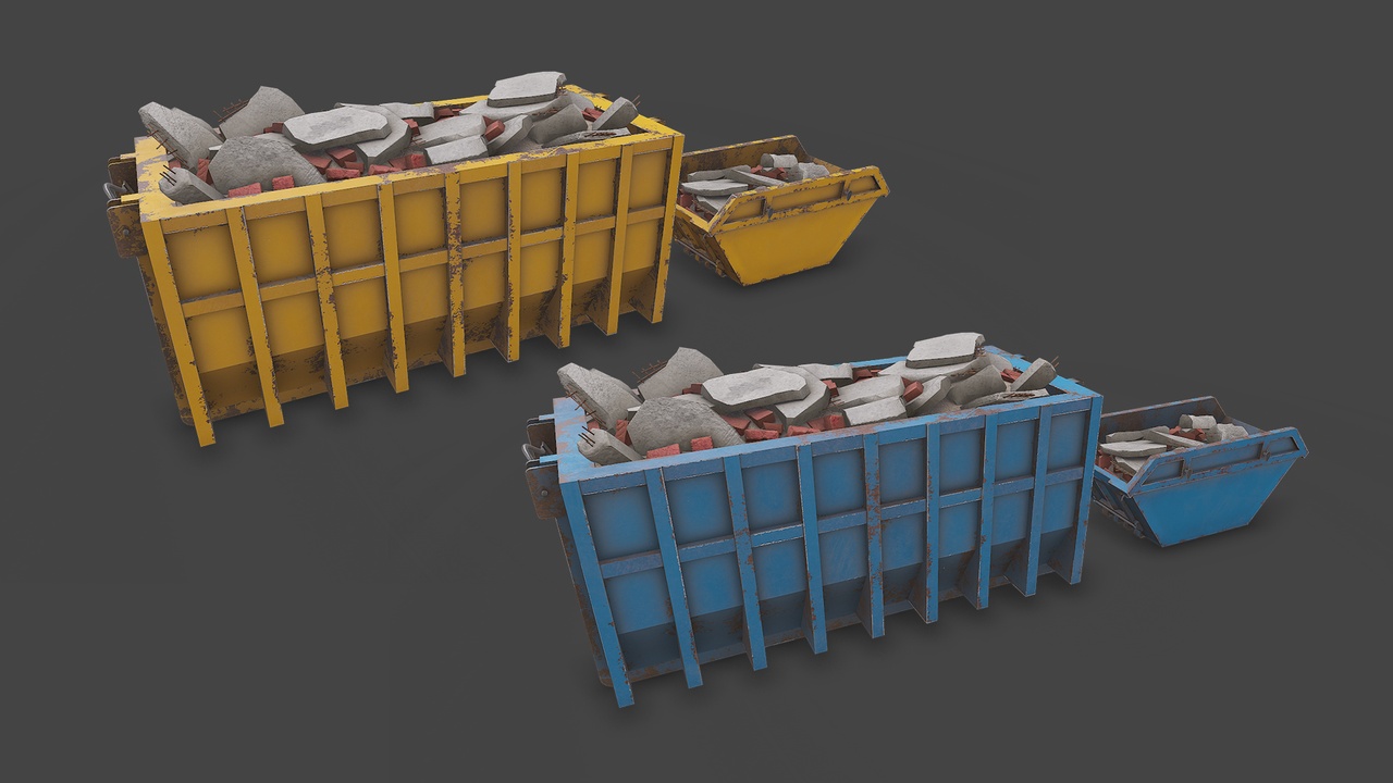 Media 1 for listing Construction Skip Containers With Debris Low-poly PBR