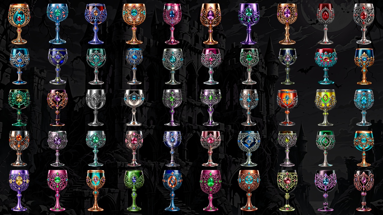Media 1 for listing 50 Fantasy Goblet Icons - Medieval Chalice RPG Game Asset Pack