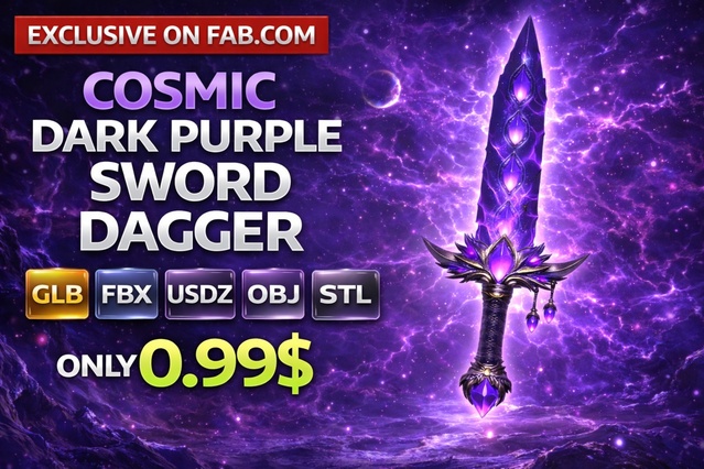 Cosmic Purple Sword Dagger | Stylized Celestial Fantasy 3D Weapon — Cobalt Game Assets