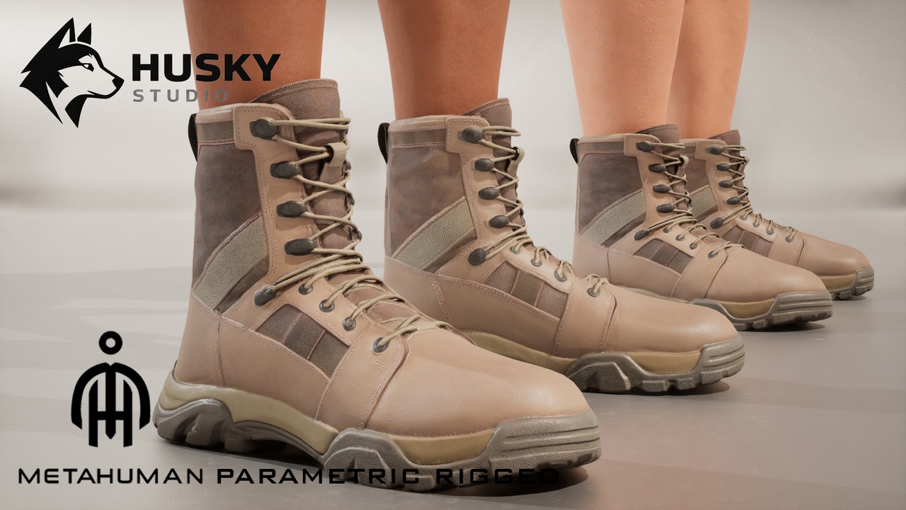 Media 1 for listing Tactical Boots - 30 - Parametric - All MetaHumans - Outfit - UE5 Skeleton Rigged